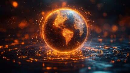 Fiery, glowing Earth, digital art. 