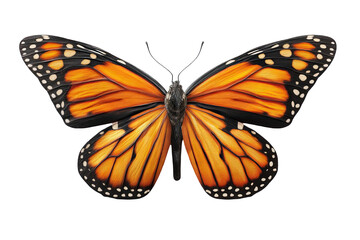 Fototapeta premium Vibrant orange monarch butterfly detailed wings isolated up art high dark on transparent background