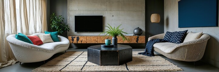 Generative AI, Industrial Living Room with Eclectic Decor