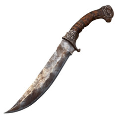 Rustic pirate cutlass with a weathered blade and knuckle guard, isolated on a transparent background