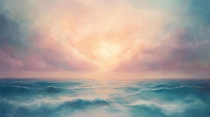 Fototapeta premium A serene seascape, painted with soft pastel hues.
