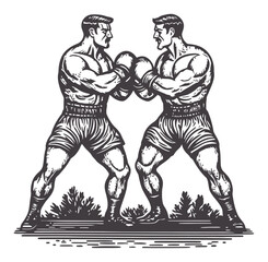 Vintage Boxing Illustration of Two Fighters Preparing to Duel