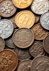 Naklejka premium pile of different types of coins