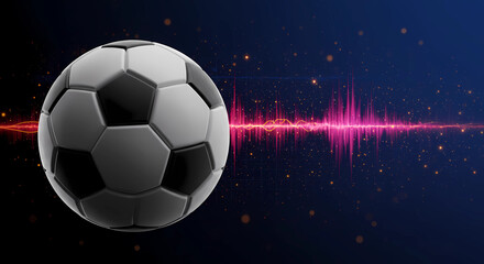 Naklejka premium Football, on a digital background, with a pink and red wave displayed horizontally