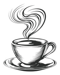 Hand-drawn Coffee Cup with Steam Illustration in Black and White