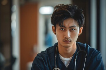 Fototapeta premium Portrait of a young Asian male registered nurse