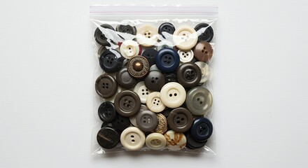 Assorted round buttons in plastic bag