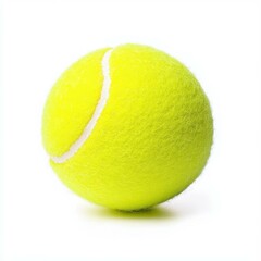 A vibrant tennis ball rests on a pure white surface, showcasing its bright color and smooth texture.