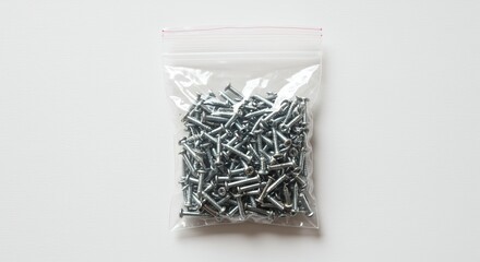 Metal screws in plastic bag