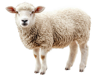 Fototapeta premium Adorable fluffy sheep standing isolated on pet wool farm cute lamb soft on transparent background