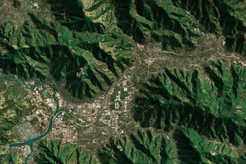 Selbstklebende Fototapeten Aerial View of Valley Town © Teras