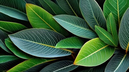 Obraz premium Discover the beauty of nature with fresh green leaves showcasing intricate veins in this ecofriendly foliage backdrop.