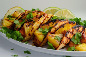 Tacos al Pastor: A plate of tacos al pastor with pineapple and cilantro