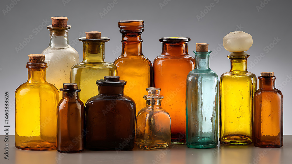 Poster A bunch of bottles of different types and sizes