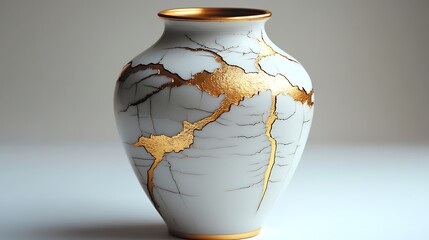 Elegant White Vase Repaired With Gold Kintsugi Art High Resolution Images