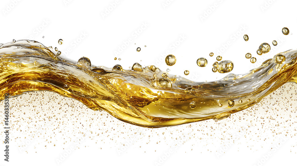 Poster a stunning image of glistening golden oil with captivating ripples and sparkling bubbles that is set