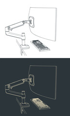 Curved monitor on arm stand with a mechanical keyboard