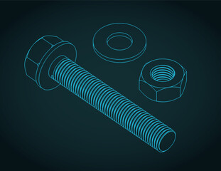 Hex bolt, nut and washer blueprint