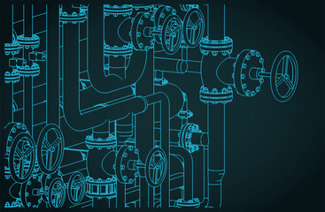 Industrial valves and pipes close-up illustration