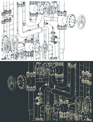 Obraz premium Industrial valves and pipes close up illustrations