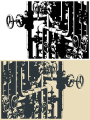 Industrial valves and pipes close-up illustrations
