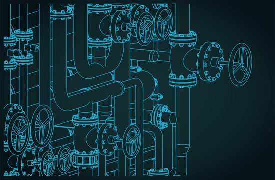 Industrial valves and pipes close-up illustration
