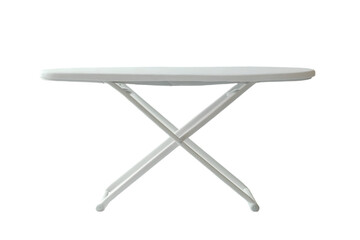 A simple PNG white ironing board with crossed legs isolated on a transparent background in a studio shot 