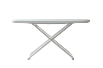 A simple PNG white ironing board with crossed legs isolated on a transparent background in a studio shot 