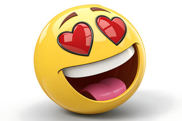 Obraz premium A yellow emoji with heart eyes and a wide smile on a white background expressing love and happiness