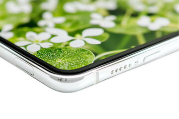 Close-up of Smartphone Edge with Vibrant Floral Screen Display