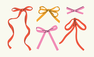 Set with bows and ribbons. Perfect for greeting card, invitation or packaging design, fashion prints, logos and other creative projects. Cute vector illustration isolated on white background