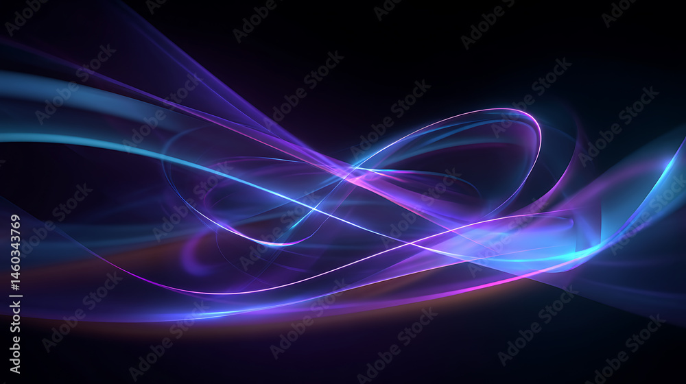 Poster abstract neon light swirls in blue and purple, futuristic and dynamic glowing lines for technology, 
