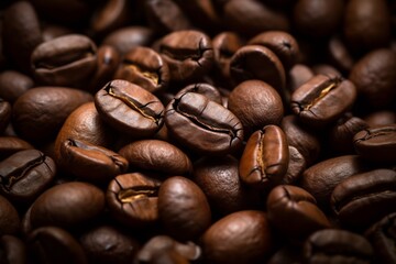 Obraz premium Aromatic Roasted Coffee Beans Displaying Rich Textures and Dark Brown Colors