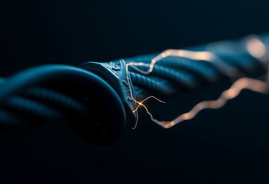 close up of a blue cable with a light shining on it