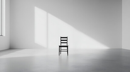 A black chair is sitting in a room with a white wall