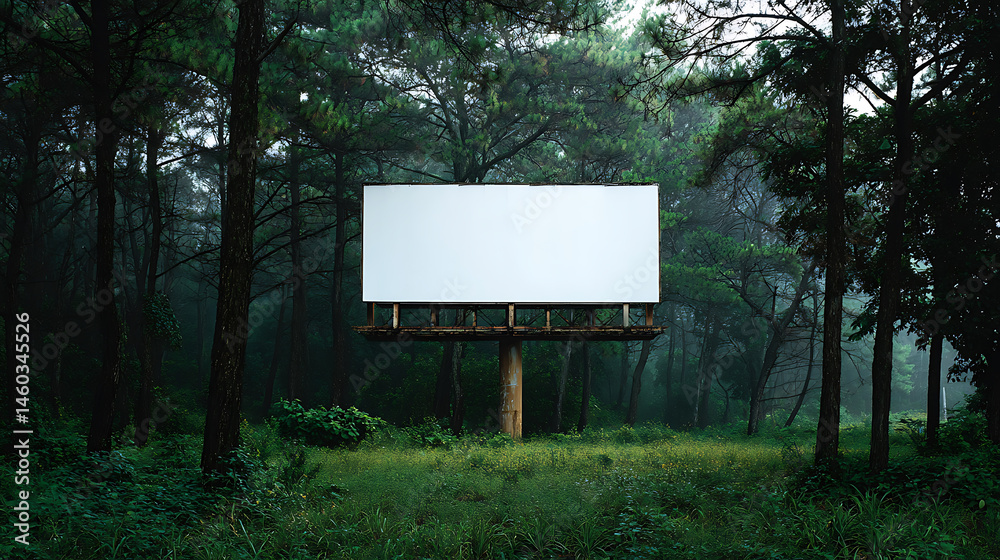 Aufkleber An empty billboard in the middle of a forest