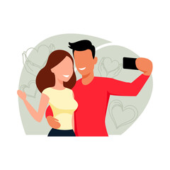 a loving couple taking a selfie flat illustration