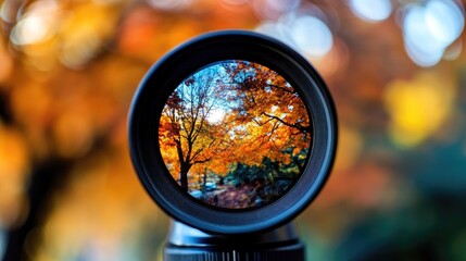 Autumnal scene viewed through a camera lens.