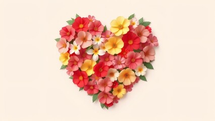 I love you Mom, colorful flowers in a heart shape on soft background