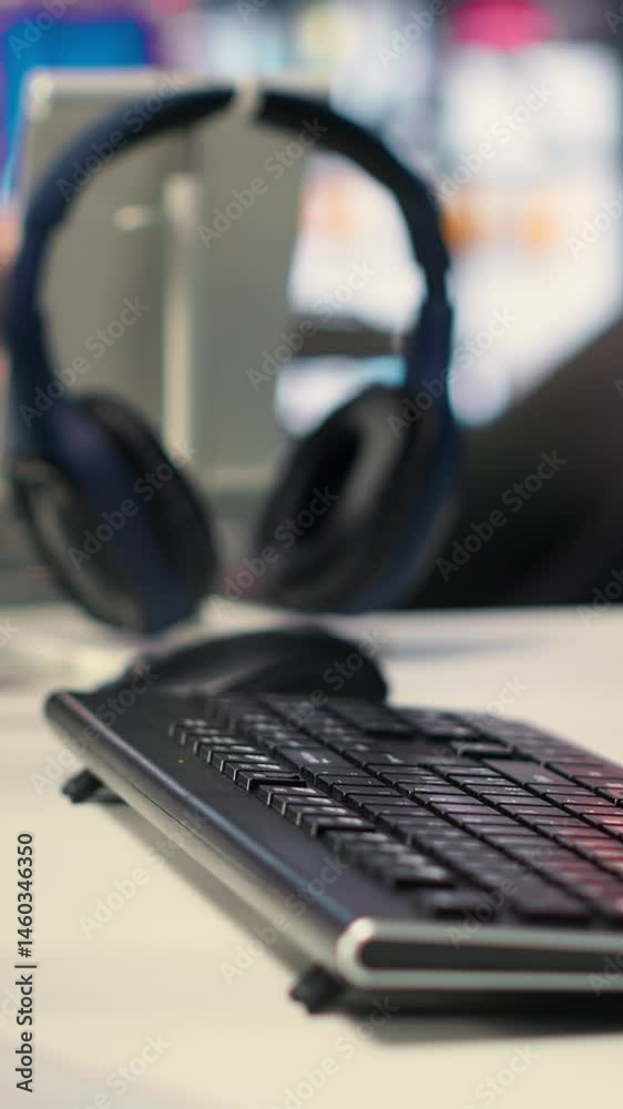 Fototapete vertical video empty desktop with futuristic software tools shows live ai brain processing on screen