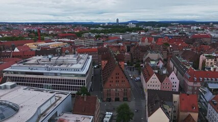 Aerial view of Mauthalle in Nuremberg, Germany, a historic medieval granary