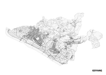 Obraz premium Vector map of highways in goyang, south korea with black and white color.