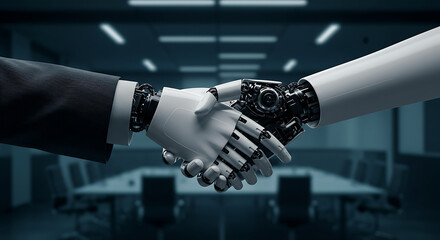 Humanoid Robot and Business Handshake AI Partnership
