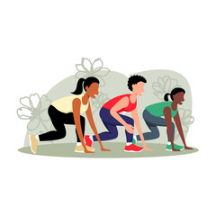 Obraz premium 3 women prepare for a running race simple flat illustration