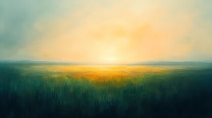 Fototapeta premium A serene, painted landscape at golden hour.
