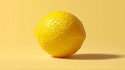 Single lemon on yellow background, showcasing its textured rind and vibrant color, representing freshness, health, and citrusy flavor