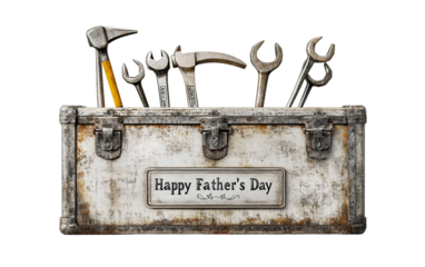 Father's Day special toolbox with an engraved plaque, celebrating dads with a personal touch isolated on white background PNG