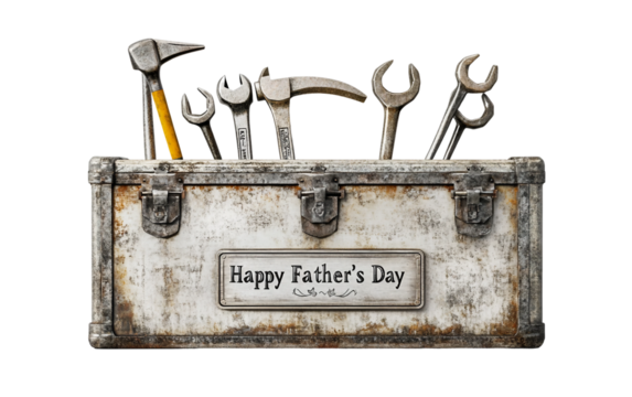 Father's Day special toolbox with an engraved plaque, celebrating dads with a personal touch isolated on white background PNG