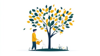 Person watering a tree