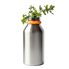 Stainless Water Bottle with Parsley Isolated on Transparent Background